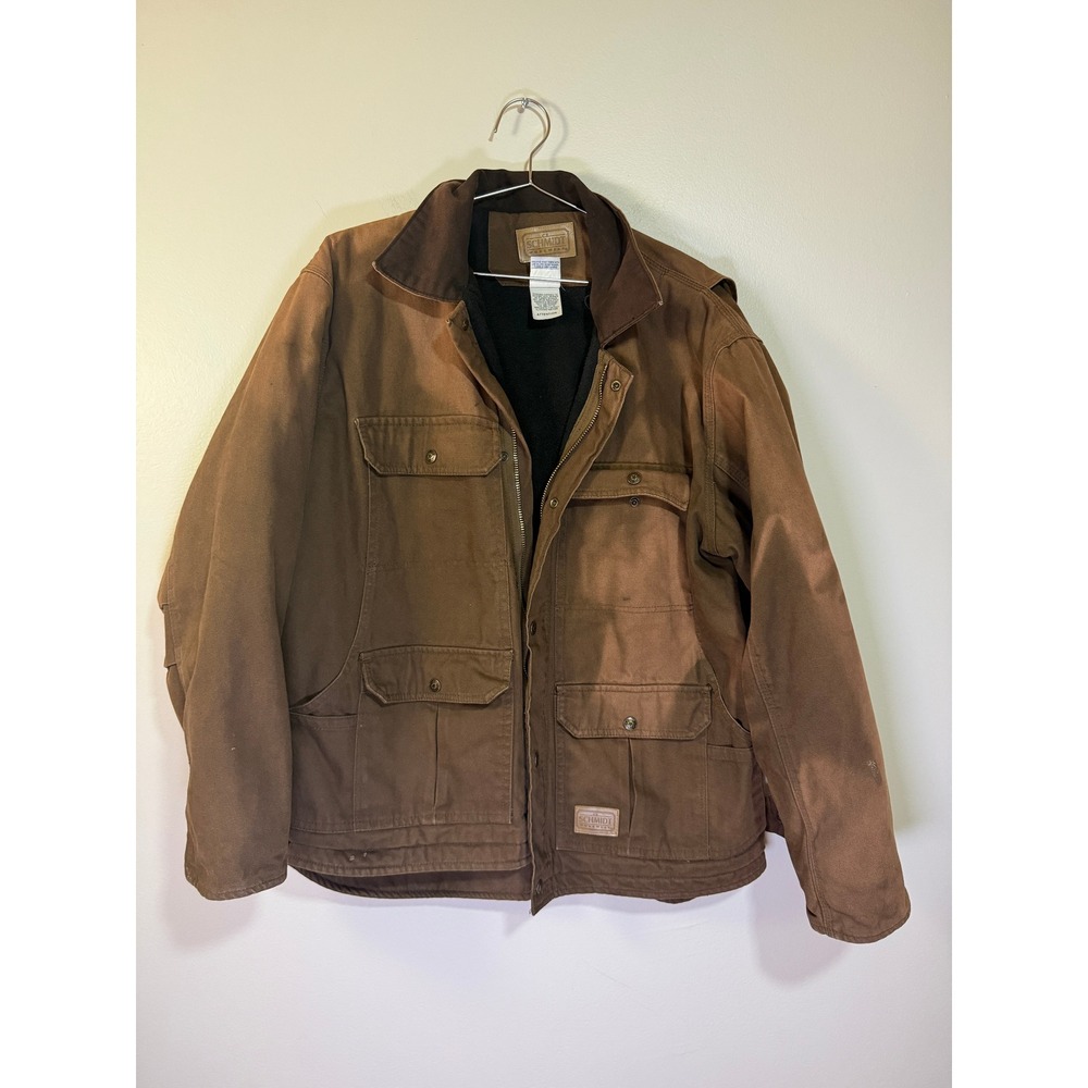 Schmidt Workwear Canvas Jacket Mens‎ XL Brown Fleece Lined Heavy Duty Chore Coat